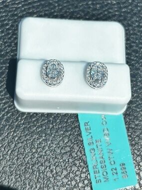 Moissanite Oval Halo Stud Earrings – Sterling Silver – 1.22 CTW